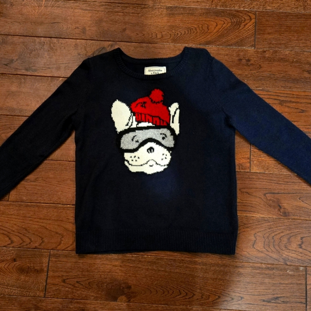 Abercrombie and Fitch Navy Blue Womens S French Bull Dog Sweater